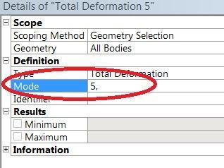 3. W analizie 'Modal' zaznacz RMB Solution > Insert > Deformation > Total W oknie 'Details' wybierz numer wyświetlanej postaci.