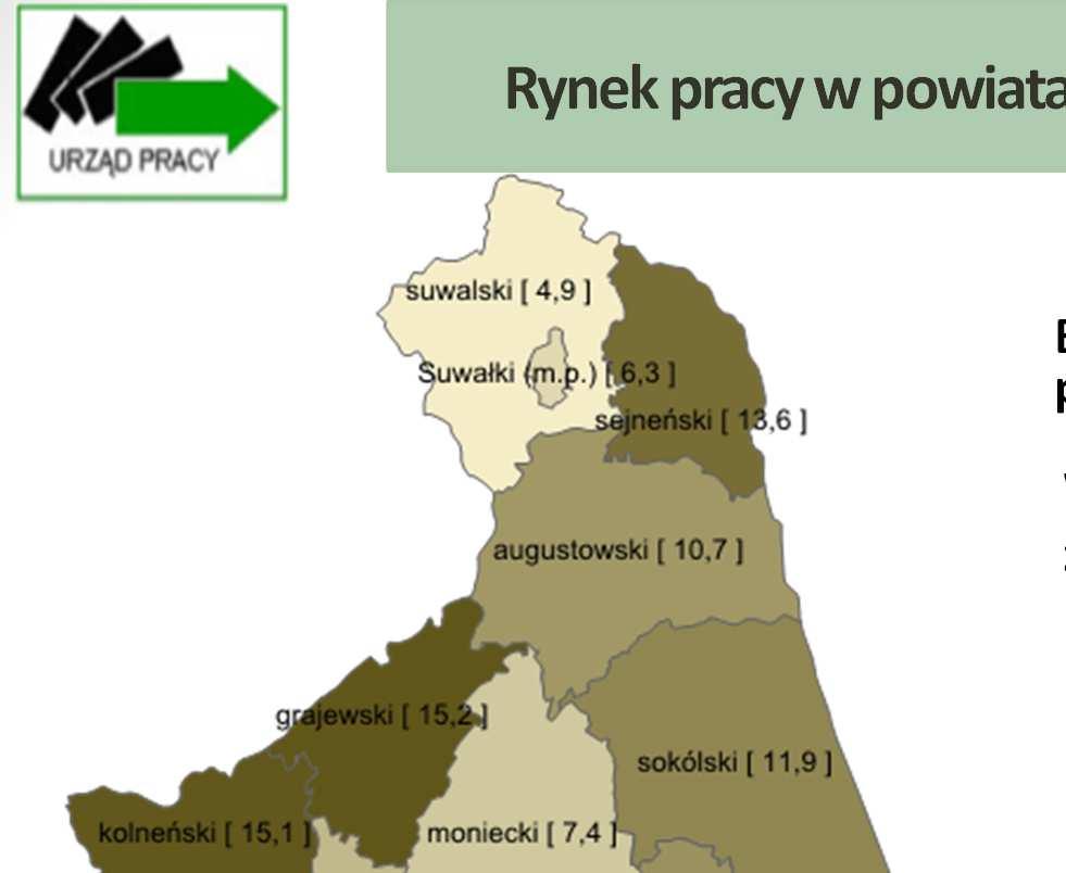 Rynek pracy w powiatach województwa podlaskiego Bezrobocie w poszczególnych powiatach woj.
