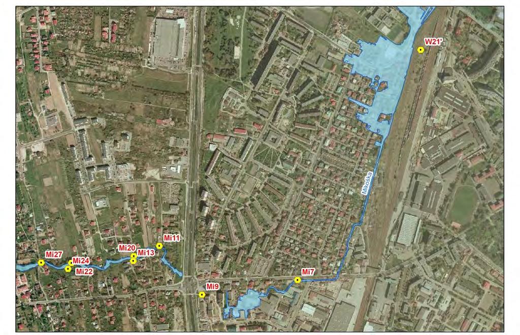 mapy topograficznej Ryc. 122. Lokalizacja wylotów kanalizacji deszczowej do potoku Mikośka - cz.