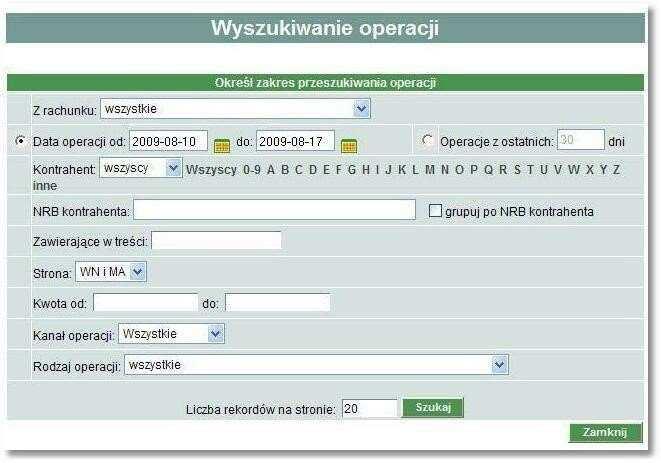 Po zdefiniowaniu kryteriów wyszukiwania na powyższej formatce należy wybrać przycisk [Szukaj].