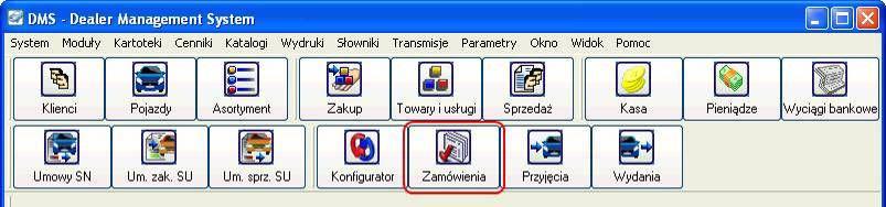 Zamówienia samochodów nowych Krok 1 Wejście do modułu zamówień na samochody nowe Aby wejść w moduł zamówień samochodów nowych klikamy przycisk skrótu w oknie głównym