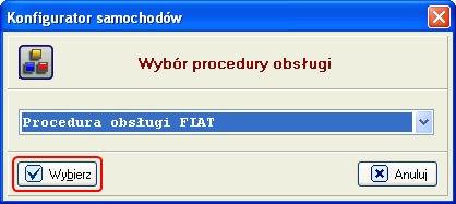 Fragment okna głównego systemu DMS Dla stacji dealerskich obsługujących kilka marek (samochody nowe) pojawi się okno wyboru procedury obsługi, w którym wybieramy Ŝądaną