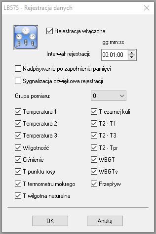 Instrukcja obsługi miernika LB-575 39 Ustawienia wyświetlacza konfiguracja ekranów użytkownika. Resetowanie wartości min-max-śr. Zapisz ustawienia domyślne. Dodatkowo na dolnym pasku okna (patrz Rys.