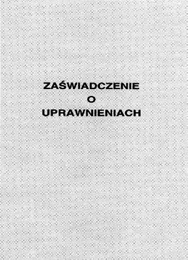 Zaświadczenie w okładkach z kartonu koloru niebieskiego z