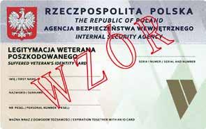 Wzór nr 38 B do 5 LEGITYMACJA WETERANA POSZKODOWANEGO FUNKCJONARIUSZA (ABW) Awers Rewers Legitymacja pozioma, w postaci karty o wymiarach: 54 mm x 86 mm, wykonana na papierze syntetycznym,