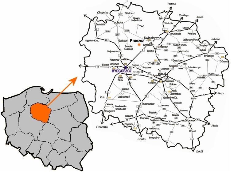 2.1 Podział administracyjny i położenie geograficzne Gmina Pruszcz położona jest w centralnej części województwa kujawsko pomorskiego w powiecie świeckim.
