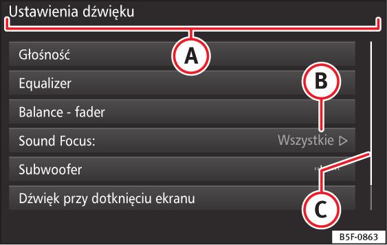 Wstęp Obsługa przycisków funkcyjnych oraz komunikatów na wyświetlaczu Rys. 7 Widok niektórych przycisków funkcyjnych na ekranie. Rys. 8 Menu ustawień dźwięku System Infotainment jest wyposażony w ekran dotykowy strona 4 2.