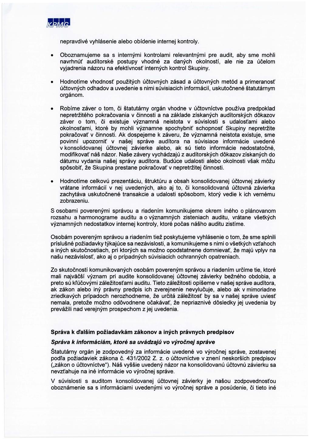 nepravdive vyhlasenie alebo obfdenie internej kontroly.