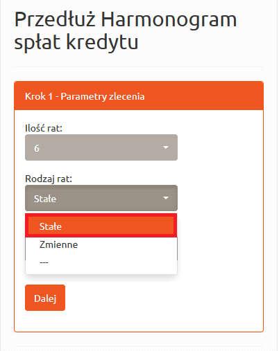 Rysunek 162. Przegląd zleceń harmonogramów. Przedłużenie. Rodzaj rat.