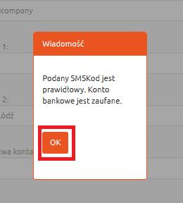 Rysunek 37. Dodawanie konta bankowego. SMS kod.