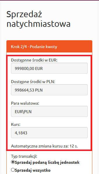 Rysunek 67. Sprzedaż. Informacja o dostępnych środkach.