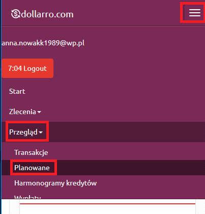 Rysunek 96. Przegląd transakcji planowanych z menu górnego.