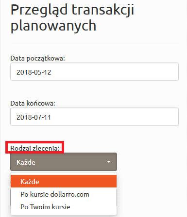 Jeżeli użytkownik chce sprawdzić, jakie transakcje wykonał w określonym przedziale czasu (np. od 21 kwietnia 2018r. do 20 czerwca 2018r.