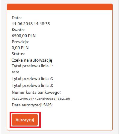 Rysunek 133. Przegląd wypłat. Przycisk autoryzacji.