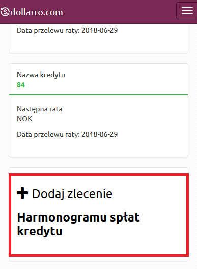 Harmonogram spłat kredytów W serwisie Dollarro.