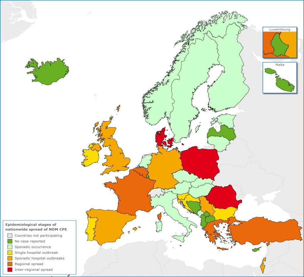 KIDL 2016 0 2013 Year 2015 No case reported Sporadic occurence Single-hospital outbreak Sporadic