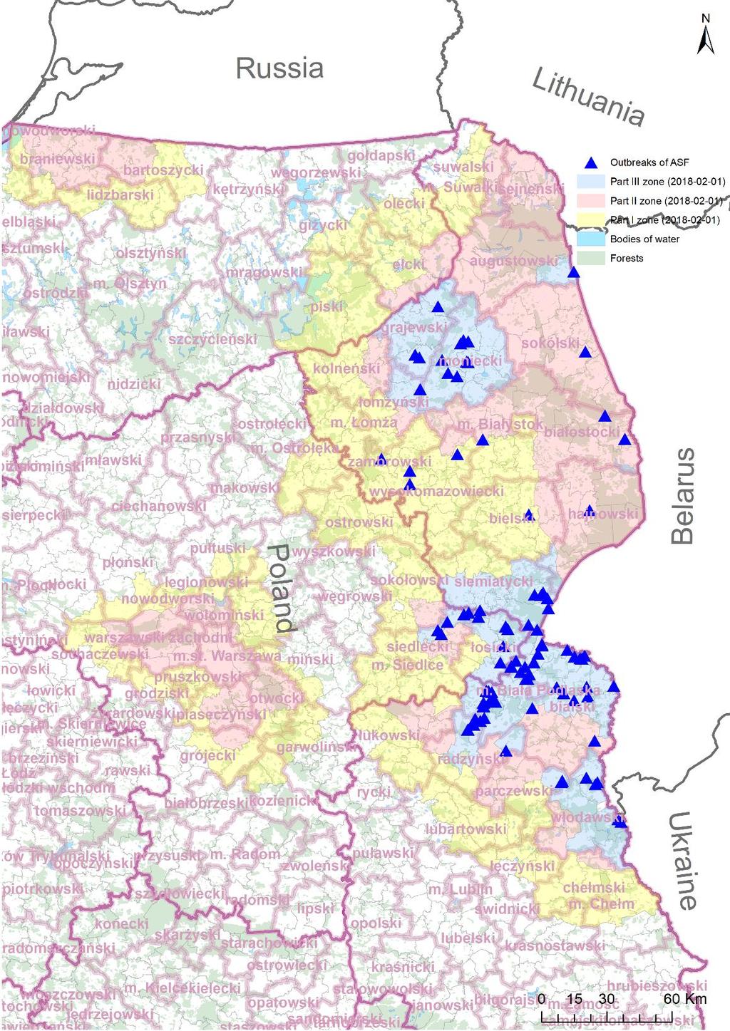 10.01.2018 potwierdzono 107 ognisko we miejscowości Derewiczna, gm.