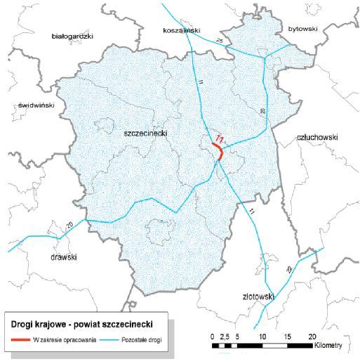 Na terenie Powiatu Szczecineckiego głównym źródłem hałasu drogowego są: Drogi krajowe: o Droga krajowa nr 11, o Droga krajowa nr 20, o Droga krajowa nr 25, Drogi wojewódzkie: o Droga wojewódzka nr