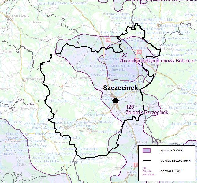 Główne Zbiorniki wód podziemnych Wschodnia część Powiatu Szczecineckiego leży w zasięgu dwóch Głównych Zbiorników Wód Podziemnych GZWP nr 120 Zbiornik międzymorenowy Bobolice oraz GZWP nr 126