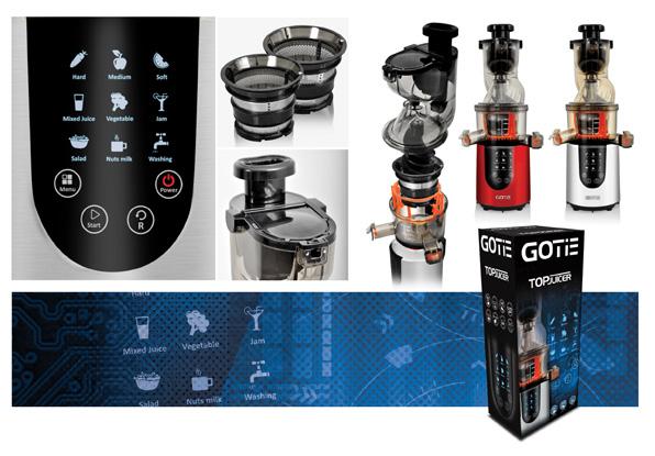 GSJ-600 9 WYCISKARKA WOLNOOBROTOWA BPA free elementy pozbawione bisfenolu A silnik DC o mocy 200W zakres prędkości obrotowych 45-55 RPM max. czas pracy: 20min.