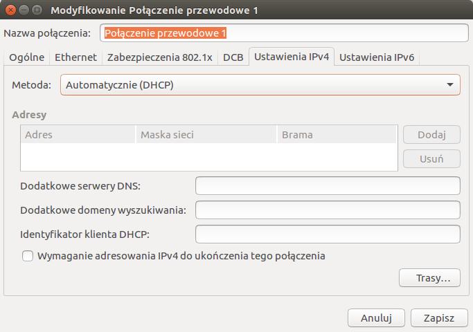 Rysunek 1. Widok formularza modyfikacji połączenia 4. Zatwierdzamy (naciskając klawisz Zapisz. 5. To, niekoniecznie oznacza, że już uległy zmiany ustawienia.