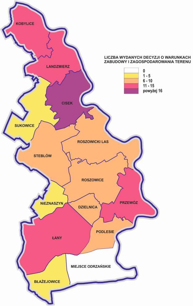 Rysunek 2. Struktura przestrzenna wydanych decyzji o warunkach zabudowy i zagospodarowania przestrzennego.