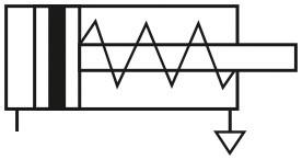 Na rysunku przedstawiono symbol graficzny siłownika pneumatycznego A. udarowego. B. mieszkowego. C. ciągnącego jednostronnego działania. D.