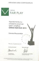 NAGRODY I WYRÓŻNIENIA Mszczonów po raz kolejny Gminą Fair Play W XIV edycji konkursu Gmina Fair Play Certyfikowana Lokalizacja Inwestycji, Józef Grzegorz Kurek, burmistrz Mszczonowa odebrał
