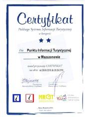 NAGRODY I WYRÓŻNIENIA Certyfikowany Punkt Informacji Turystycznej w Mszczonowie Punkt Informacji Turystycznej, który mieści się na Termach w Mszczonowie ponownie otrzymał Certyfikat Polskiego Sytemu