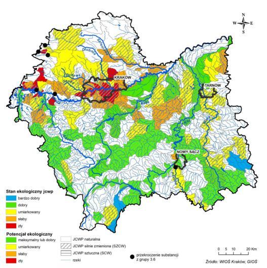 Ocenę jakości wód powierzchniowych na terenie województwa małopolskiego przeprowadza Wojewódzki Inspektorat Ochrony Środowiska w Krakowie.