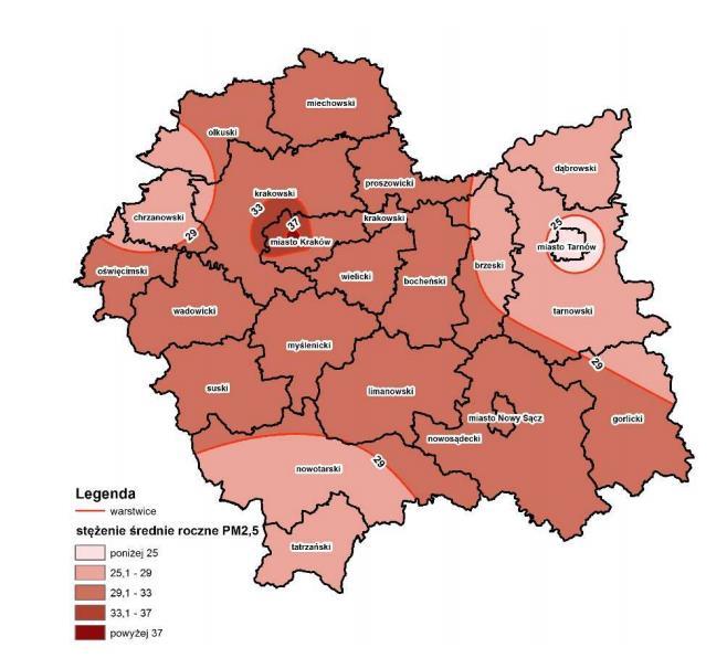 Stężenie pyłu zawieszonego PM2,5 kryterium ochrony zdrowia  Wojewódzkiego