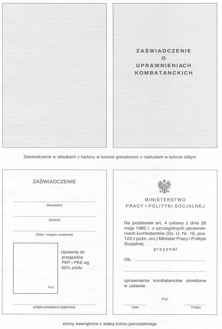 WZÓR ZAŚWIADCZENIA O UPRAWNIENIACH KOMBATANCKICH