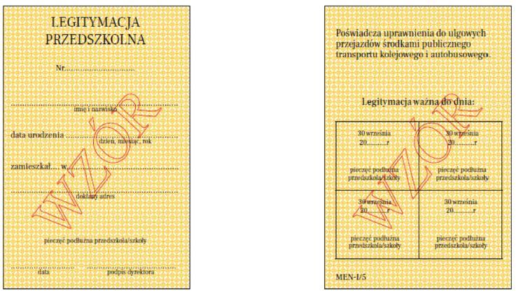 Wzór nr 13 do 17, 27 WZÓR LEGITYMACJI PRZEDSZKOLNEJ DLA DZIECI NIEPEŁNOSPRAWNYCH