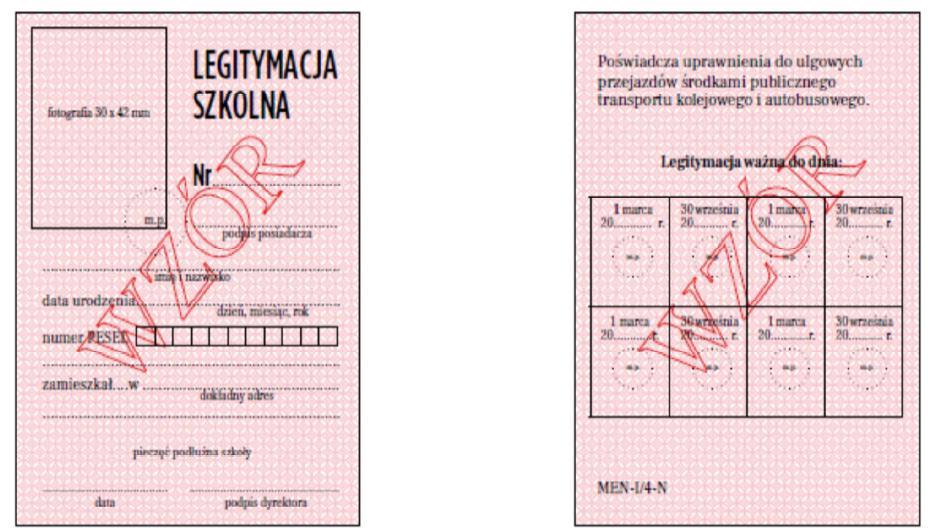 Wzór nr 17e do 17, 27 WZÓR LEGITYMACJI SZKOLNEJ DLA NIEPEŁNOSPRAWNYCH UCZNIÓW SZKÓŁ POLICEALNYCH DLA