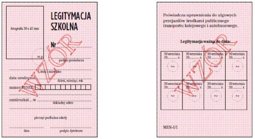 939) Wzór nr 17f do 17, 27 WZÓR LEGITYMACJI SZKOLNEJ DLA UCZNIÓW SZKÓŁ PODSTAWOWYCH I PONADPODSTAWOWYCH