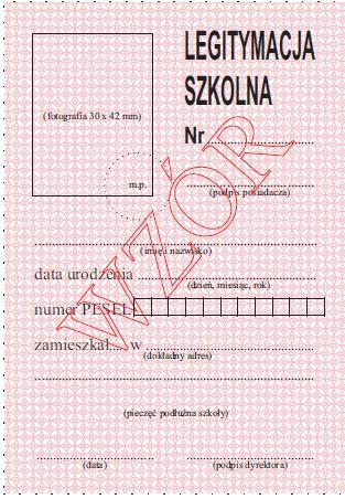 Wzór nr 19 do 17, 27 WZÓR LEGITYMACJI SZKOLNEJ DLA UCZNIÓW SZKÓŁ