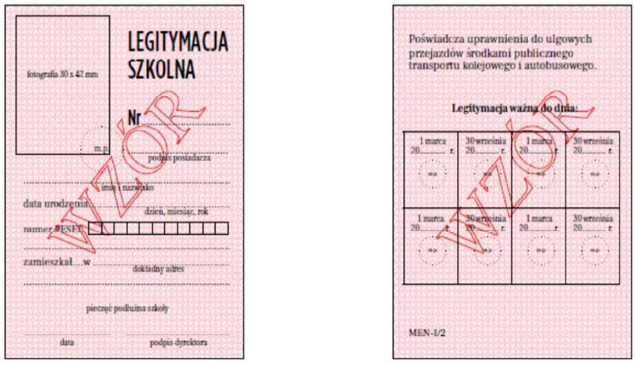 ) Wzór nr 19a do 17, 27 WZÓR LEGITYMACJI SZKOLNEJ DLA UCZNIÓW SZKÓŁ