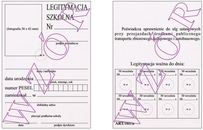 Wzór nr 21 do 17, 27 WZÓR LEGITYMACJI SZKOLNEJ DLA NIEPEŁNOSPRAWNYCH UCZNIÓW, Z