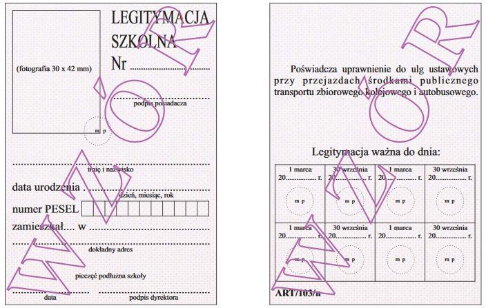 zm.) Wzór nr 21a do 17, 27 WZÓR LEGITYMACJI SZKOLNEJ DLA NIEPEŁNOSPRAWNYCH