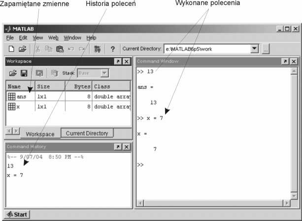 14 MATLAB. Ćwiczenia Rysunek 2.1. Wykonywanie poleceń Za znakiem zachęty (>>) wpisz, a następnie zatwierdź klawiszem Enter.