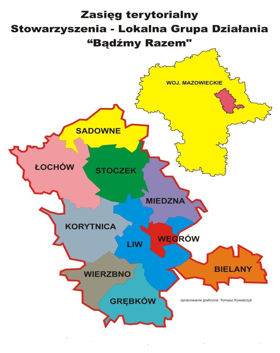 Obszar działania: 10 gmin: Bielany, Grębków, Korytnica, Liw, Łochów, Miedzna, Sadowne, Stoczek, Wierzbno i