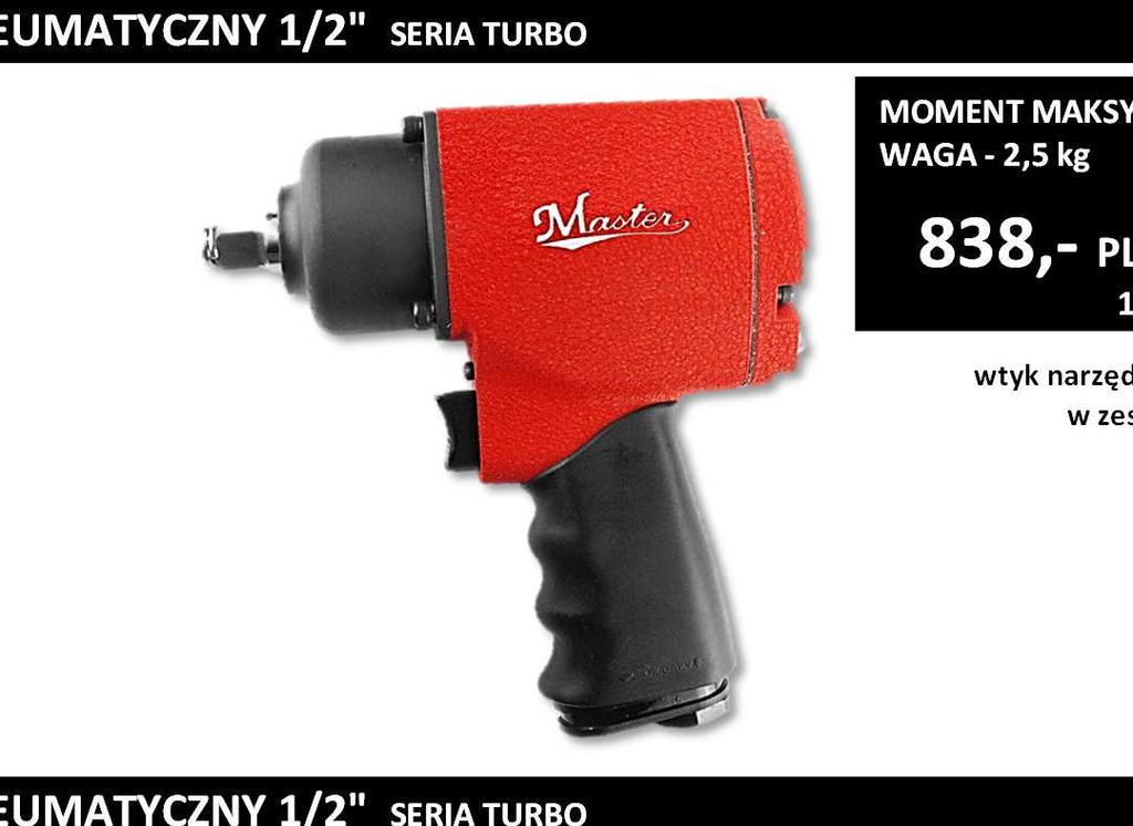 68250E KLUCZ PNEUMATYCZNY 1/2" SERIA TURBO KLUCZE PNEUMATYCZNE 1/2" 1085Nm - 1627Nm 5 Rozmiar czopu -1/2" Moment max -1085 Nm Moment roboczy -1058 Nm Uderzenia na minutę - 1200 Prędkość obrotowa -