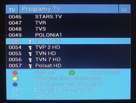 8.2 Edycja listy kanałów Do menu edycji listy kanałów można przejść poprzez wciśnięcie przycisku MENU za pomocą klawiszy w prawo/w lewo wybrać opcję Ustawienia, zatwierdzić przyciskiem OK po czym