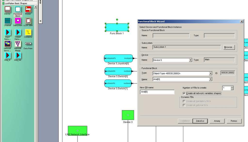 Rysunek nr 1.19. Widok okna dodawania bloku funkcjonalnego. 2. Uruchomić program TextPad zainstalowany w systemie Windows 7. Jest to edytor tekstu z podkreśleniem składni języka NeuronC.
