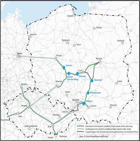 Dla tej koncepcji przeanalizowane zostały możliwości wykorzystania nowej linii Warszawa Łódź Poznań/Wrocław oraz zmodernizowanej i rozbudowanej linii CMK Warszawa Katowice/Kraków oraz odcinek