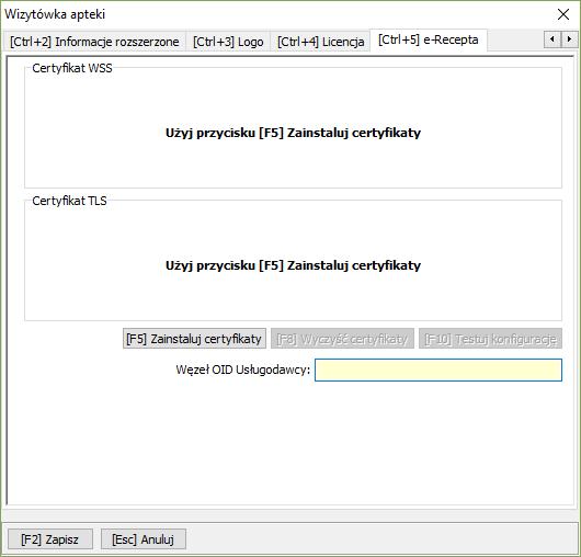 Obsługa e-recepty w systemie Wizytówka apteki Rysunek 1 Certyfikaty na dysku twardym Na wizytówce apteki dodaliśmy nową zakładkę [Ctrl+F5] e-recepta.