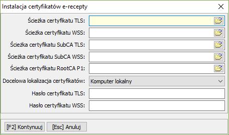 Obsługa e-recepty w systemie Rysunek 3 Instalacja certyfikatów Najpierw wskaż plik certyfikatu TLS.