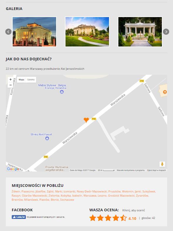 Mapka dojazdowa Dodatki dokładnie wskazane położenie lokalu filmy, spacer wirtualny, linki do Google,