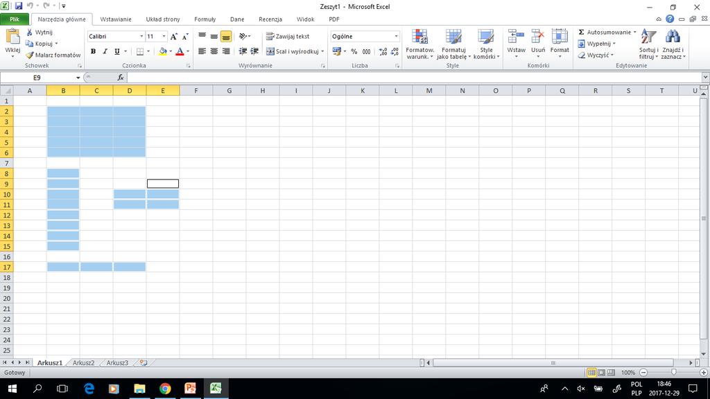 Arkusz kalkulacyjny MS Excel 2010 PL: zaznaczanie komórek. Aby zaznaczyć większą ilość komórek (np.