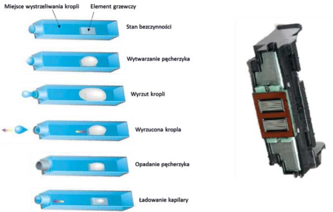 Druga z nich sukcesywnie zwiększała liczbę kropel na sekundę poprzez zwiększenie liczby dysz w chipach. Zaczęto od 12, a zwielokrotniono je do 3900 w 2006 roku (rys.